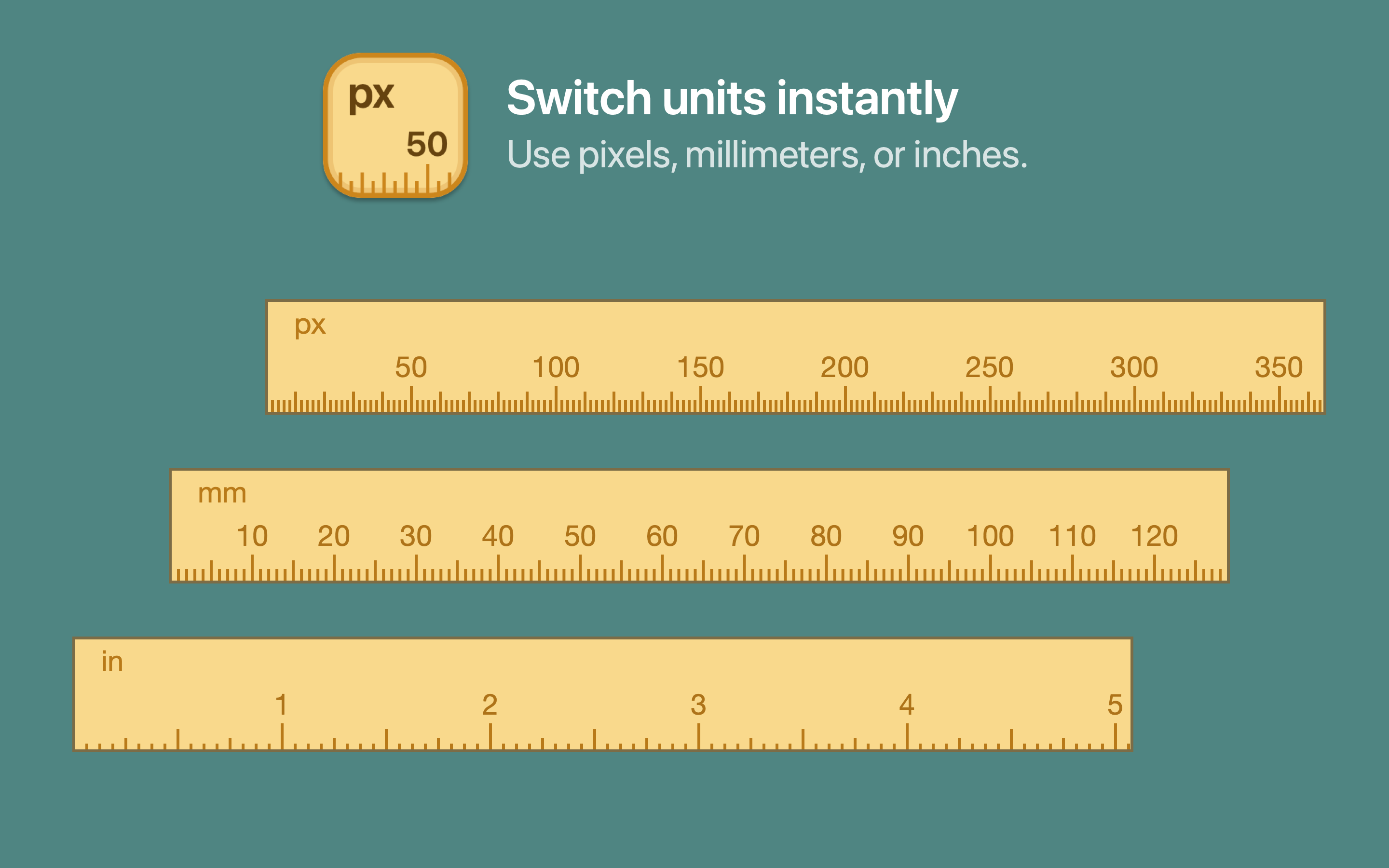 Free Ruler App Store screenshot showing unit switching