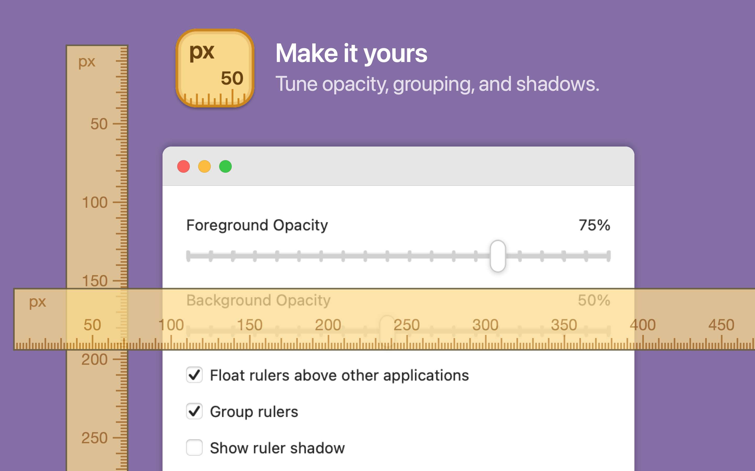 Free Ruler App Store screenshot showing ruler customization options